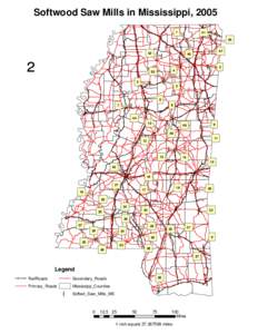 Softwood Saw Mills in Mississippi, 2005 1 ! ( (