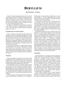 BERYLLIUM By Deborah A. Kramer Beryllium is a high-strength, lightweight metal with excellent anticorrosion characteristics. Beryllium, in the forms of alloys, metal, and oxide, is used in a wide variety of applications 