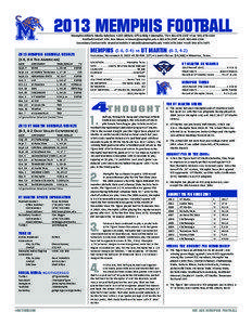 2013 MEMPHIS FOOTBALL Memphis Athletic Media Relations • 203 Athletic Office Bldg • Memphis, TN • [removed] • Fax: [removed]Football Contact Info: Ron Mears • [removed] • [removed] • Cell: [removed]
