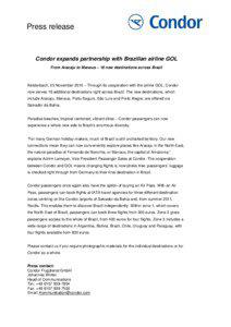 Press release  Condor expands partnership with Brazilian airline GOL
