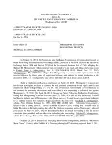 UNITED STATES OF AMERICA Before the SECURITIES AND EXCHANGE COMMISSION Washington, D.C[removed]ADMINISTRATIVE PROCEEDINGS RULINGS Release No[removed]June 30, 2014