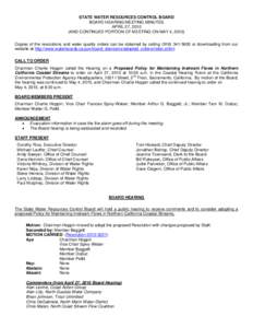 STATE WATER RESOURCES CONTROL BOARD BOARD HEARING/MEETING MINUTES APRIL 27, 2010 (AND CONTINUED PORTION OF MEETING ON MAY 4, 2010) Copies of the resolutions and water quality orders can be obtained by calling[removed]