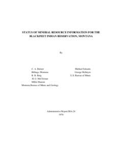 Status of Mineral Resource Information for the Blackfeet Indian Reseravation, Montana