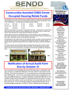 Communities Awarded CDBG OwnerOccupied Housing Rehab Funds  SEPTEMBER 2013 NEWSLETTER  The Southeast part of the state has been awarded 5 Owner-Occupied Housing Rehabilitation