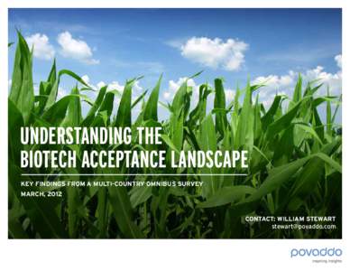 Understanding the Biotech Acceptance Landscape Key Findings FROM A MULTI-COUNTRY OMNIBUS SURVEY MARCH, 2012  CONTACT: WILLIAM STEWART