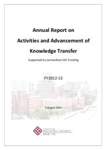 Annual Report on Activities and Advancement of Knowledge Transfer Supported by earmarked UGC Funding  FY2012-13