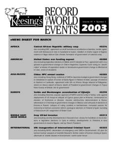 RECORD O F WORLD 2003 EVENTS Volume 49 • Number 3