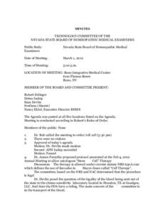 MINUTES TECHNOLOGY COMMITTEE OF THE NEVADA STATE BOARD OF HOMEOPATHIC MEDICAL EXAMINERS Public Body: Examiners