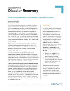 CLOUD COMPUTING  Disaster Recovery
