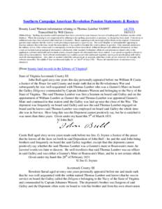 Southern Campaign American Revolution Pension Statements & Rosters Bounty Land Warrant information relating to Thomas Lumber VAS997 Transcribed by Will Graves vsl 3VA[removed]