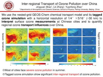 Inter-regional Transport of Ozone Pollution over China Jingyuan Shao1, Lin Zhang1, Yuanhong Zhao1 1 Departments of Atmospheric and Oceanic Sciences, School of Physics, Peking University, Beijing, China