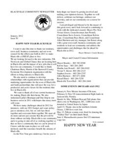 BLACKVILLE COMMUNITY NEWSLETTER  January, 2012 Issue 50 HAPPY NEW YEAR BLACKVILLE