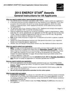 2015 ENERGY STAR Awards General Instructions for All Applicants