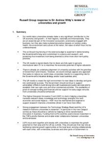 Russell Group response to Sir Andrew Witty’s review of universities and growth 1. Summary 