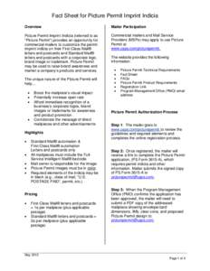 Fact Sheet for Picture Permit Imprint Indicia Overview Mailer Participation  Picture Permit Imprint Indicia (referred to as