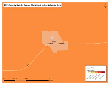 ´  2013 Poverty Rate by Census Block for Arcadia, Nebraska Area 11.4%