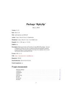 Package ‘Rphylip’ July 2, 2014 Version[removed]Date[removed]Title An R interface for PHYLIP Author Liam J. Revell, Scott A. Chamberlain