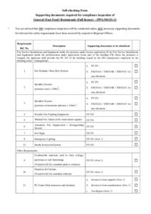 Self-checking Form Supporting documents required for compliance inspection of General (Fast Food) Restaurants (Full licence) - (PPA/101(D)-2) *  You are advised that NO compliance inspection will be conducted unless ALL 