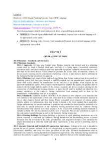 LEGEND Black text = 2011 Oregon Plumbing Specialty Code (OPSC) language. Blue text double underline = Substantive new language. Blue text strike through = Substantive deletion. Purple text underlined = Substantive new la