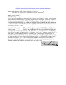 Southern Campaign American Revolution Pension Statements and Rosters Bounty Land Warrant of Kader (Cader) Parker BLWt1028-200 NC Transcribed and annotated by C. Leon Harris. Revised 16 Jan[removed]State of North Carolina }