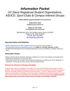    Information Packet  UC Davis Registered Student Organizations,  ASUCD, Sport Clubs & Campus Interest Groups   