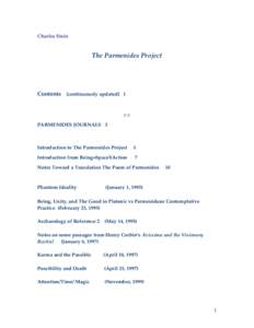 Charles Stein  The Parmenides Project Contents [continuously updated] 1 :: ::