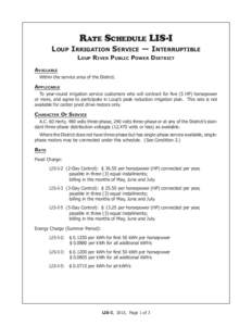 Rate Schedule LIS-I Loup Irrigation Service — Interruptible Loup River Public Power District Available Within the service area of the District.