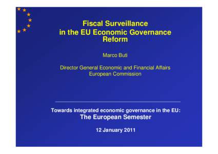 Fiscal Surveillance in the EU Economic Governance Reform Marco Buti Director General Economic and Financial Affairs European Commission
