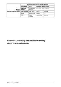 Business Continuity and Disaster Planning Programme NPFIT  Document Record ID Key