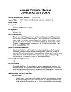 Georgia Perimeter College Common Course Outline Course Abbreviation & Number: EDUC 2130F