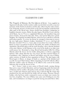 The Tragedy of Mariam  1 ELIZABETH CARY The Tragedy of Mariam, the Fair Queen of Jewry Cary supplied an