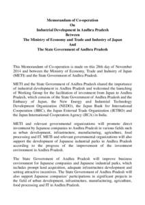 Memorandum of Co-operation On Industrial Development in Andhra Pradesh Between The Ministry of Economy and Trade and Industry of Japan And