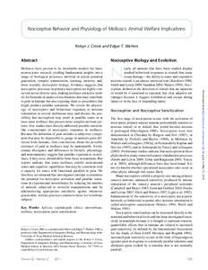 Nociceptive Behavior and Physiology of Molluscs: Animal Welfare Implications  Robyn J. Crook and Edgar T. Walters