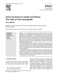 Psychoneuroendocrinology, 1017–1021  www.elsevier.com/locate/psyneuen Stress hormones in health and illness: The roles of work and gender