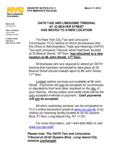 The Oath / Long Island City /  Queens / New York / Transportation in New York City / Government of New York City / Taxicabs of New York City