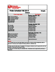 Finals Schedule Fall[removed]Rangely Campus If your class meets: