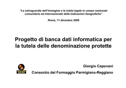 Roma, 11 dicembre 2008 Progetto di banca dati informatica per la tutela delle denominazione protette   -  Giorgio Capovani CFPR