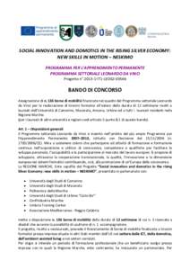 SOCIAL INNOVATION AND DOMOTICS IN THE RISING SILVER ECONOMY: NEW SKILLS IN MOTION – NESKIMO PROGRAMMA PER L’APPRENDIMENTO PERMANENTE PROGRAMMA SETTORIALE LEONARDO DA VINCI Progetto n° [removed]IT1-LEO02-03566