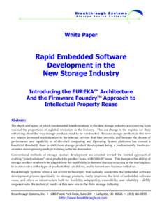 White Paper  Rapid Embedded Software Development in the New Storage Industry Introducing the EUREKA™ Architecture
