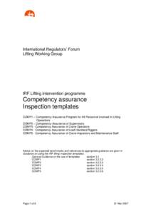 International Regulators’ Forum Lifting Working Group IRF Lifting intervention programme  Competency assurance