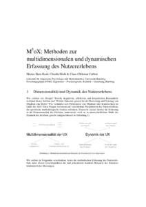 M5oX: Methoden zur multidimensionalen und dynamischen Erfassung des Nutzererlebens Marius Hans Raab, Claudia Muth & Claus-Christian Carbon Lehrstuhl für Allgemeine Psychologie und Methodenlehre, Universität Bamberg For