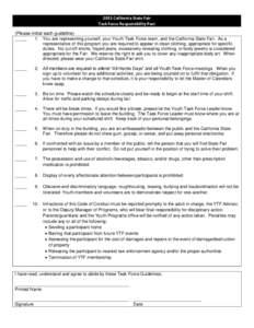 2015 California State Fair Task Force Responsibility Pact (Please initial each guideline) _____ 1. You are representing yourself, your Youth Task Force team, and the California State Fair. As a representative of this pro