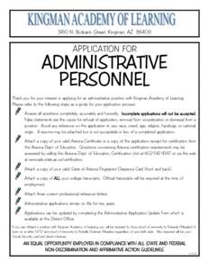 3410 N. Burbank Street, Kingman, AZ[removed]APPLICATION FOR ADMINISTRATIVE PERSONNEL