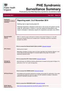 PHE Syndromic Surveillance Summary Produced by the PHE Real-time Syndromic Surveillance team Year: [removed]November 2014