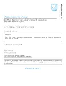 Open Research Online The Open University’s repository of research publications and other research outputs Aboriginal cosmopolitanism Journal Article