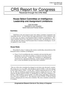 House Select Committee on Intelligence: Leadership and Assignment Limitations