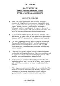 IGIS Report on the Statutory Independence of the Office of National Assessments