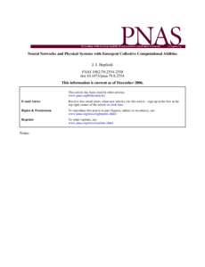 Neural Networks and Physical Systems with Emergent Collective Computational Abilities J. J. Hopfield PNAS 1982;79;doi:pnasThis information is current as of DecemberThis article has bee