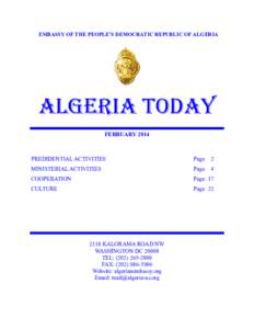 EMBASSY OF THE PEOPLE’S DEMOCRATIC REPUBLIC OF ALGERIA  ALGERIA TODAY FEBRUARY[removed]PREDIDENTIAL ACTIVITIES