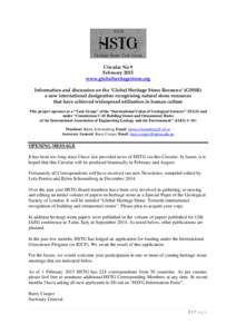 Circular No 9 February 2015 www.globalheritagestone.org Information and discussion on the ‘Global Heritage Stone Resource’ (GHSR) a new international designation recognising natural stone resources that have achieved